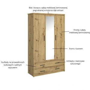 Szafa AYSON 3d4s dąb artisan cechy.webp